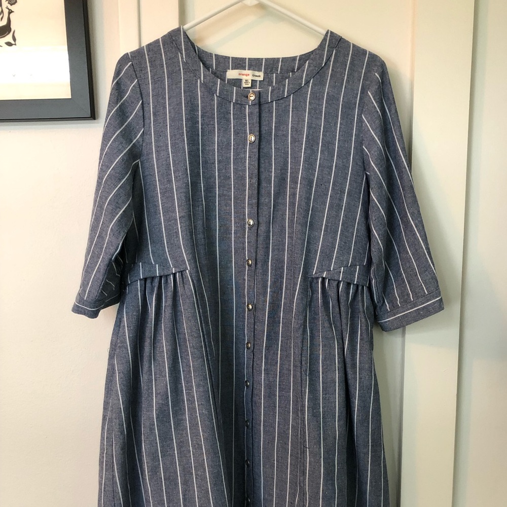 Roolee Orange Creek Striped Chambray Midi Dress